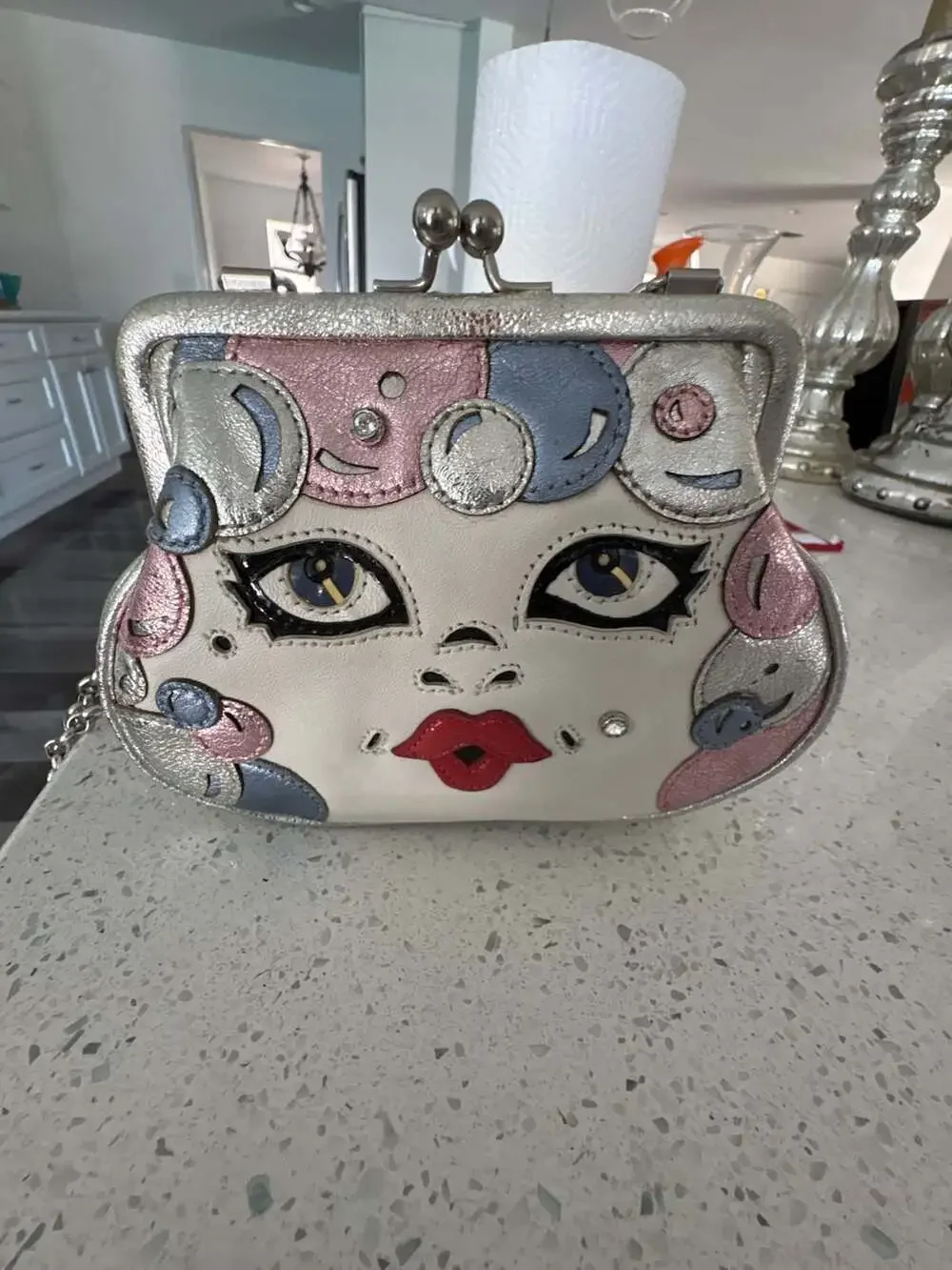 Brighton Vintage Retired Face Design Metallic Kisslock Frame Handbag - Picture 1 of 7